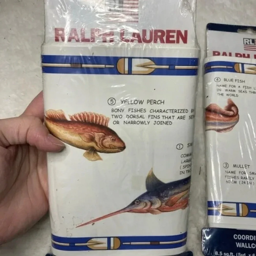 2 RALPH LAUREN Clear Creek Burlap FISHING Coordinated Decorative Border 15 Yards